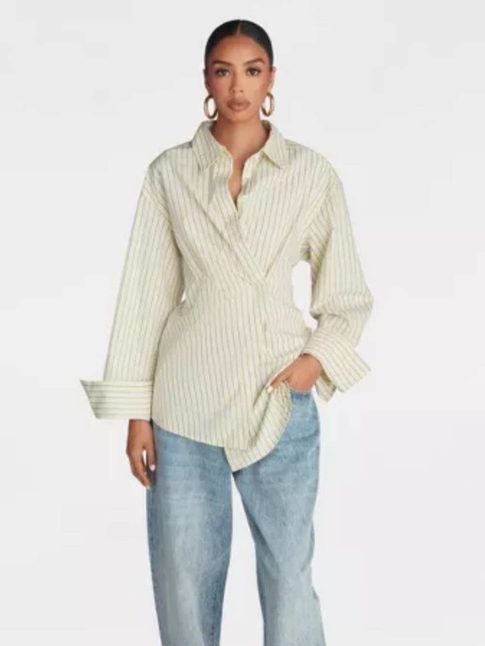 NWT KBB Kaylana Striped Wrap-Front Button Shirt